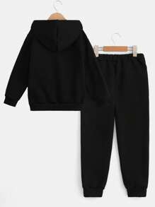 SHEIN Cottnline هودي وبنطلون رياضي بطباعة أحرف ألوان متباينة ولد - متعدد الألوان - مشاهدة 2