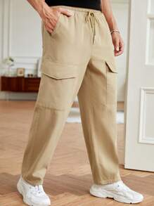 GENTILAND 男士翻蓋口袋腰部抽繩工裝褲 - 卡其色 - 查看 1