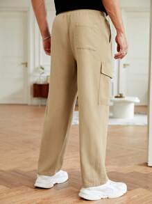 GENTILAND 男士翻蓋口袋腰部抽繩工裝褲 - 卡其色 - 查看 2