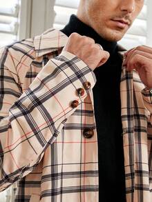 Manfinity NXTstreet Abrigo de hombre de manga raglán con estampado de cuadros suelto - Multicolor - Ver 5