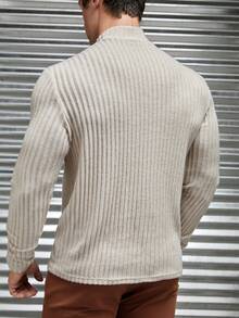 GENTILAND Men Mock Neck Ribbed Knit Tee - Khaki - View 2