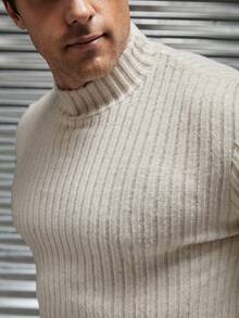 GENTILAND Men Mock Neck Ribbed Knit Tee - Khaki - View 6