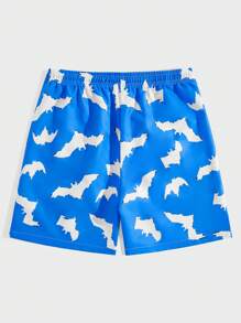 ROMWE MEN Street Life Pantalones cortos con estampado de murciélago y cintura con cordón para hombres, escuela