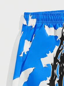 ROMWE MEN Street Life Pantalones cortos con estampado de murciélago y cintura con cordón para hombres, escuela