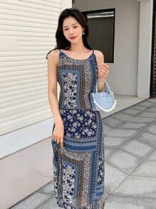 DAZY Scarf Print Cami Dress - Blue - View 5