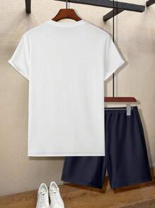Manfinity Homme Nam In Eagle Khối màu Áo thun & Eo dây rút Quần short - Nhiều màu - Xem 2