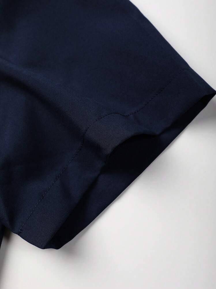 Manfinity RSRT Conjunto De Camisa Y Pantalón Corto De Hombre De Corte Holgado En Un Solo Color - Azul Marino - Añade 5