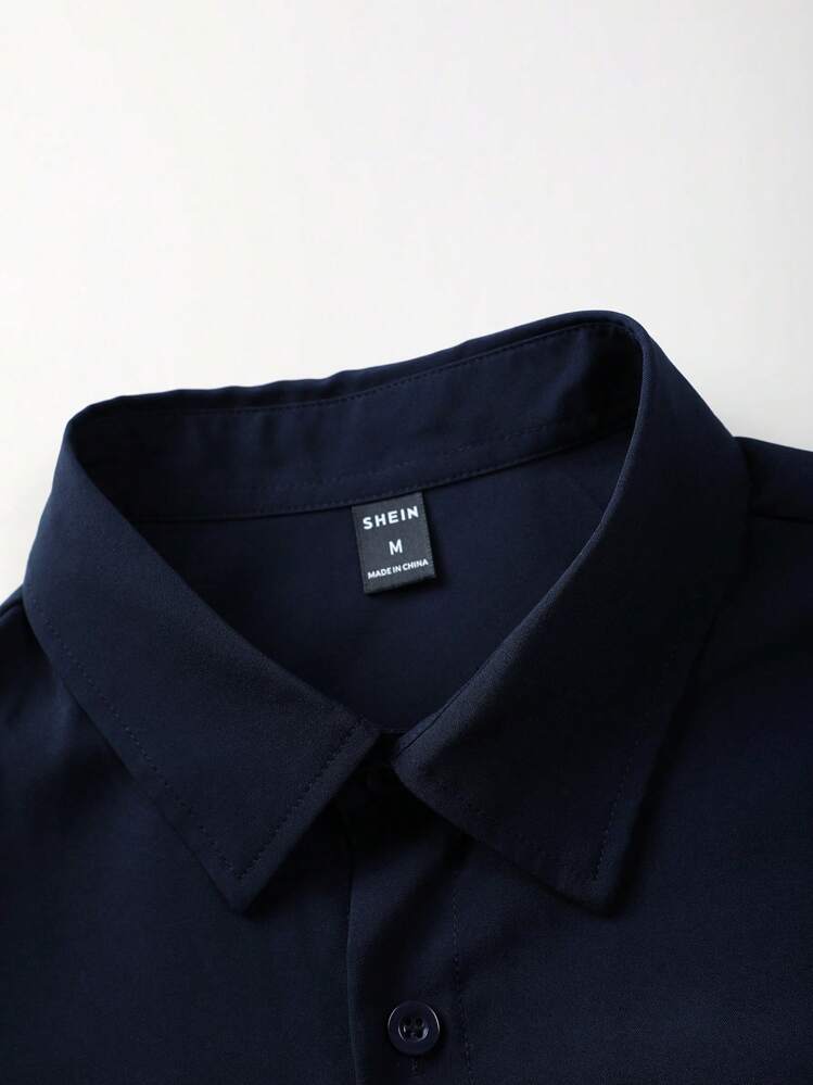 Manfinity RSRT Conjunto De Camisa Y Pantalón Corto De Hombre De Corte Holgado En Un Solo Color - Azul Marino - Añade 7