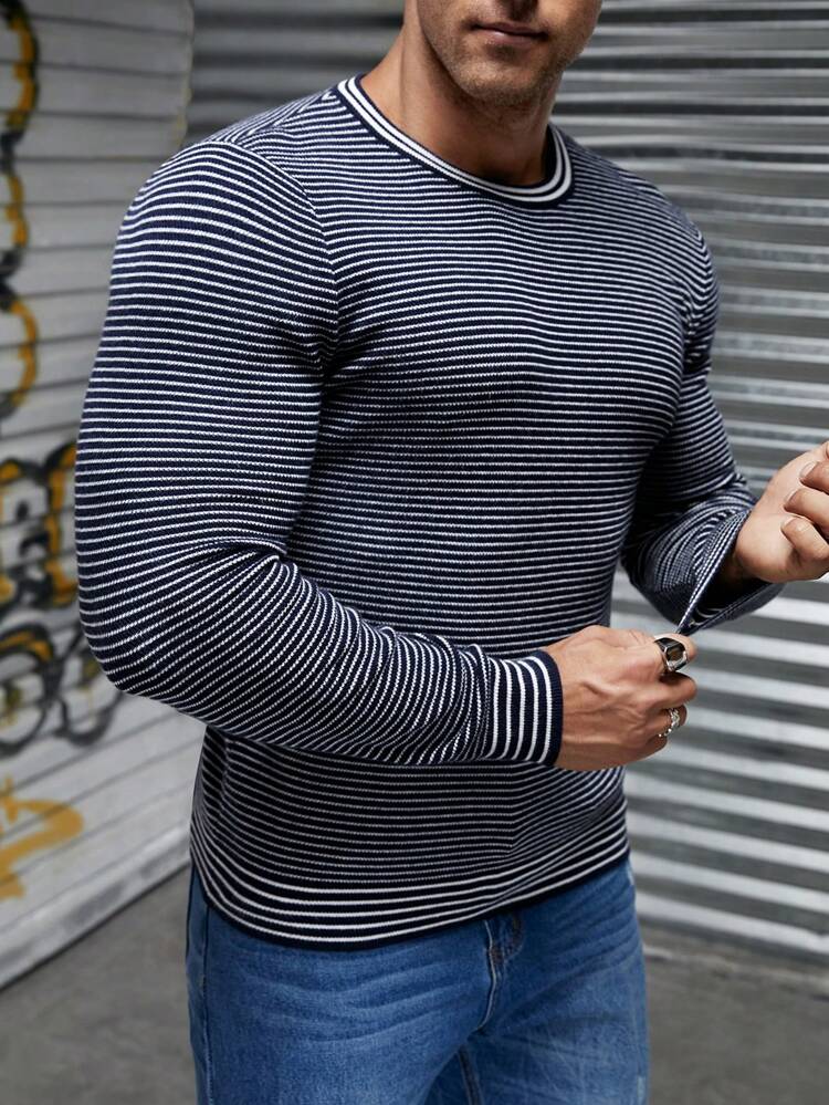 Men Striped Pattern Sweater