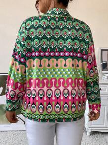 SHEIN Unity 大碼滿版印花落肩袖襯衫 - 彩色 - 查看 2