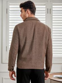 GENTILAND 宽松男式双口袋前排纽扣大衣 - 咖啡棕 - 查看 2