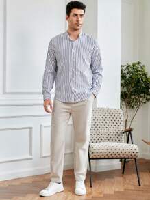 Manfinity VCAY 男士條紋印花襯衫 - 藍白色 - 查看 6