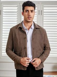 GENTILAND 宽松男式双口袋前排纽扣大衣 - 咖啡棕 - 查看 3