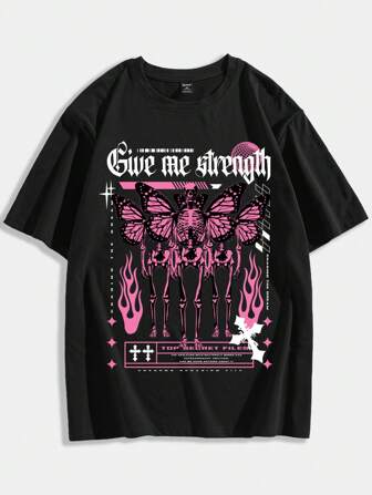 Homme T-shirt Papillon & Imprimé Squelette