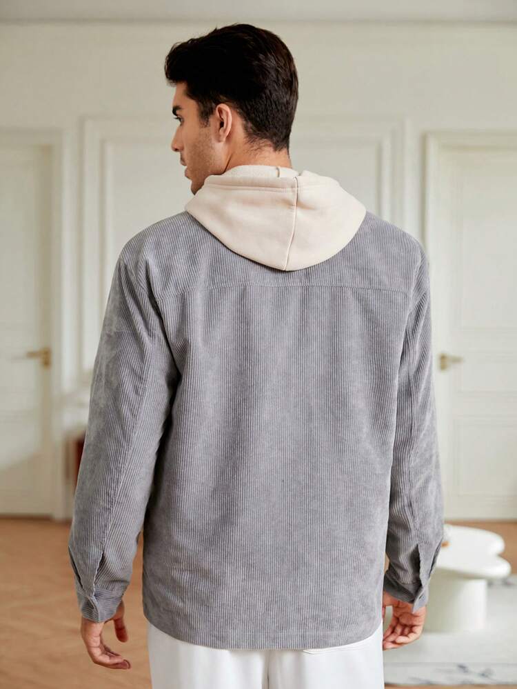Oversized Men's Flap Pocket Drop Shoulder Jacket Without Hoodie
