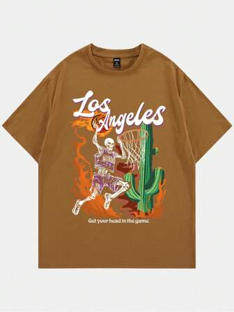 Street Life Guys Slogan & Skeleton Print Tee