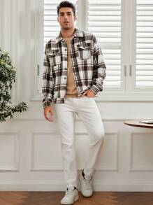 Manfinity VCAY Cazadora De Hombro Caído Para Hombre, Suelta, Con Estampado De Cuadros