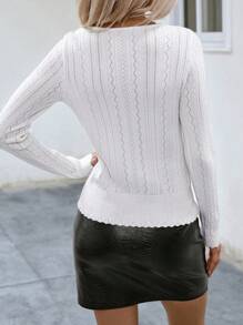 SHEIN Essnce Chất rắn Nút phía trước Áo len Mở - trắng - Xem 2