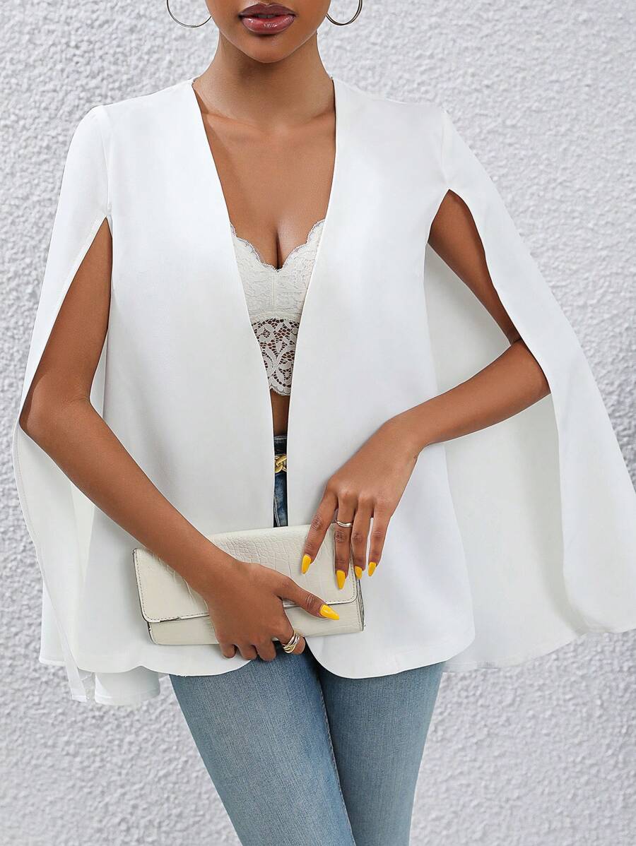 SHEIN Privé Blazer de manga capa con parte delantera abierta - Blanco - Ver 1