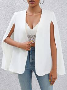 SHEIN Privé Blazer de manga capa con parte delantera abierta - Blanco - Ver 4