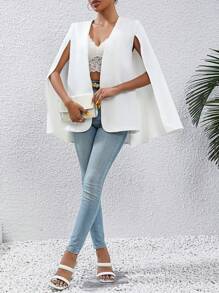 SHEIN Privé Blazer de manga capa con parte delantera abierta - Blanco - Ver 6