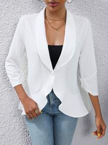 Chiquease 青果領抽褶袖荷葉邊西裝外套 - 白色 - 查看 5