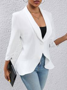Chiquease 青果領抽褶袖荷葉邊西裝外套 - 白色 - 查看 6