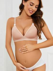 SHEIN 孕婦素色哺乳內衣 - 藕粉色 - 查看 5