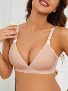 SHEIN 孕婦素色哺乳內衣 - 藕粉色 - 查看 6