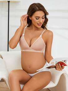 SHEIN 孕婦素色哺乳內衣 - 藕粉色 - 查看 7