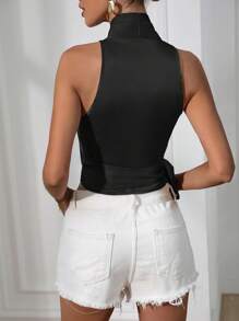 Chiquease 纯色结饰侧裹式女式衬衫