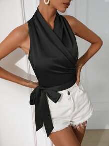 Chiquease 纯色结饰侧裹式女式衬衫