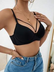 Solid Underwire Bra - Black - View 4