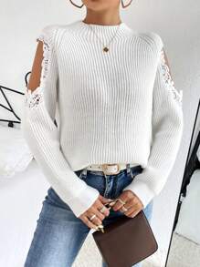 Chiquease Guipure Lace Insert Cut Out Jumper - White - View 1