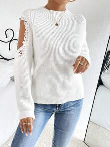 Chiquease Guipure Lace Insert Cut Out Jumper - White - View 3