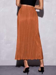 SHEIN Privé High Waist Split Thigh Skirt - Orange - View 2