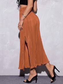 SHEIN Privé High Waist Split Thigh Skirt - Orange - View 6