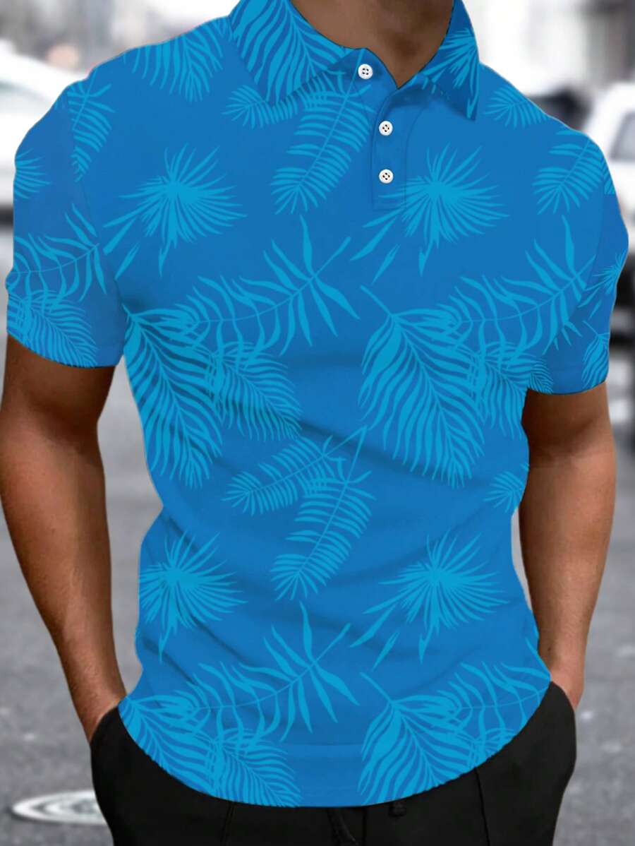 Manfinity Nam Bản in nhiệt đới Áo polo - Màu xanh lam - Xem 1