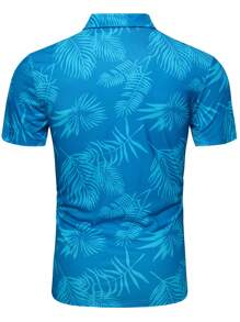 Manfinity Nam Bản in nhiệt đới Áo polo - Màu xanh lam - Xem 2
