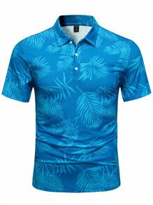 Manfinity Nam Bản in nhiệt đới Áo polo - Màu xanh lam - Xem 4