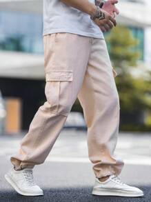 Manfinity EMRG Men Flap Pocket Side Cargo Pants - Khaki - View 3