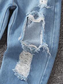 SHEIN Young Girl Letter Graphic Cami Top & Ripped Raw Cut Denim Jeans & Shirt - Multicolor - View 6