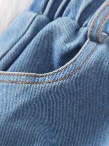 SHEIN Young Girl Letter Graphic Cami Top & Ripped Raw Cut Denim Jeans & Shirt - Multicolor - View 7