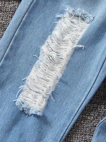 SHEIN Young Girl Letter Graphic Cami Top & Ripped Raw Cut Denim Jeans & Shirt - Multicolor - View 8