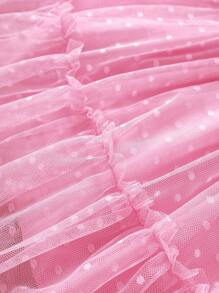 Glamorique Kids Young Girl Ruffle Trim Belted Dobby Mesh Overlay Dress - Pink - View 5