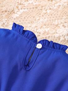 女嬰褶邊荷葉袖百褶下擺繫腰帶連衣裙 - 寶藍色 - 查看 4