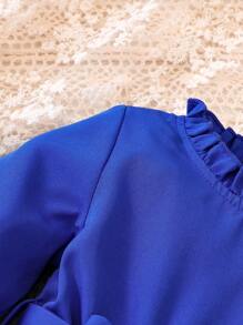 女嬰褶邊荷葉袖百褶下擺繫腰帶連衣裙 - 寶藍色 - 查看 5