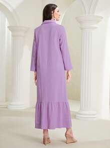 Mulvari Roll Tab Sleeve Ruffle Hem Smock Dress - Purple - View 2