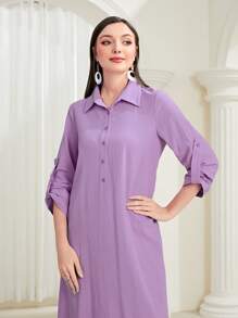 Mulvari Roll Tab Sleeve Ruffle Hem Smock Dress - Purple - View 3