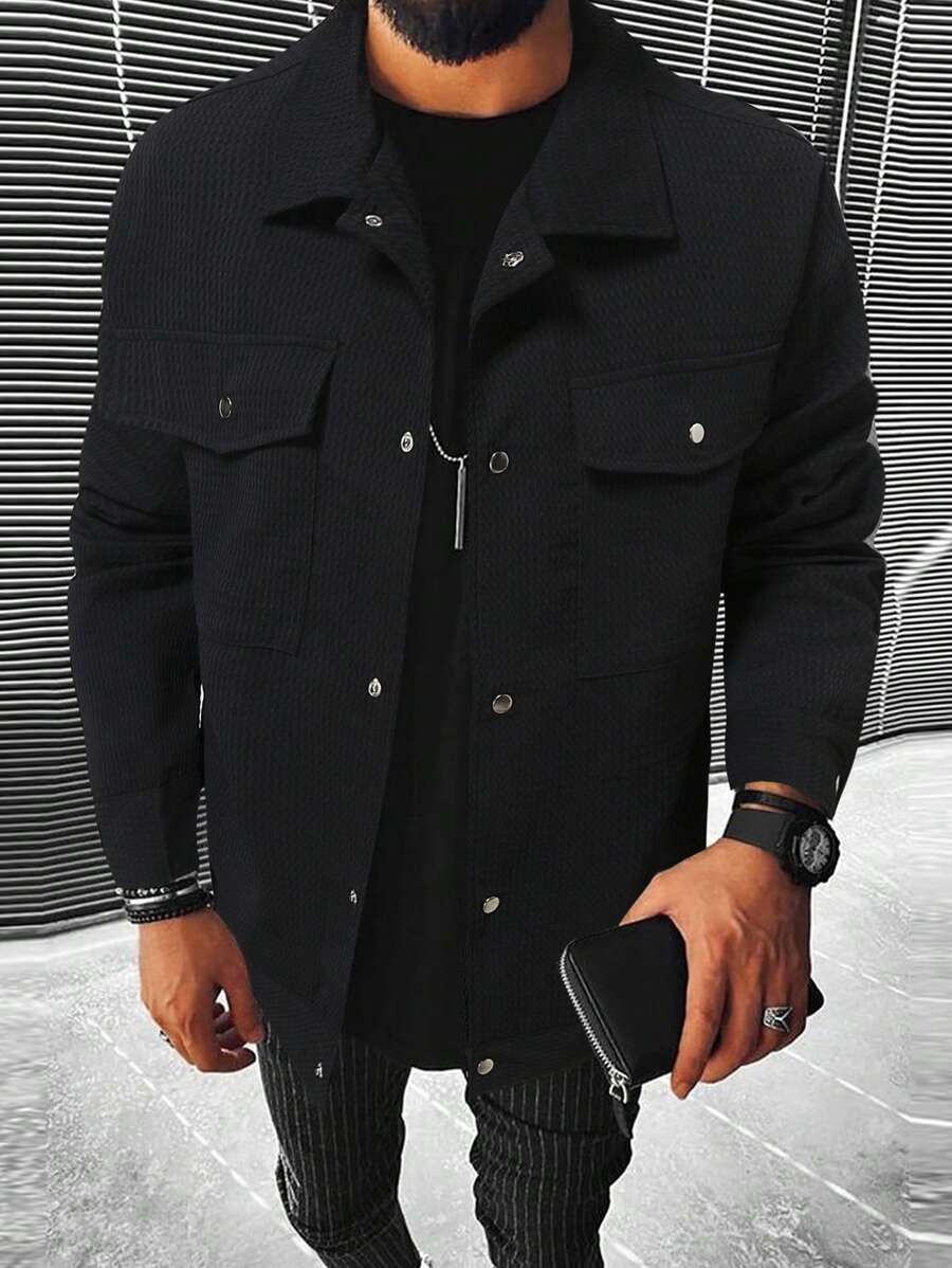 Manfinity Homme 男士翻蓋口袋外套 - 黑色 - 查看 1